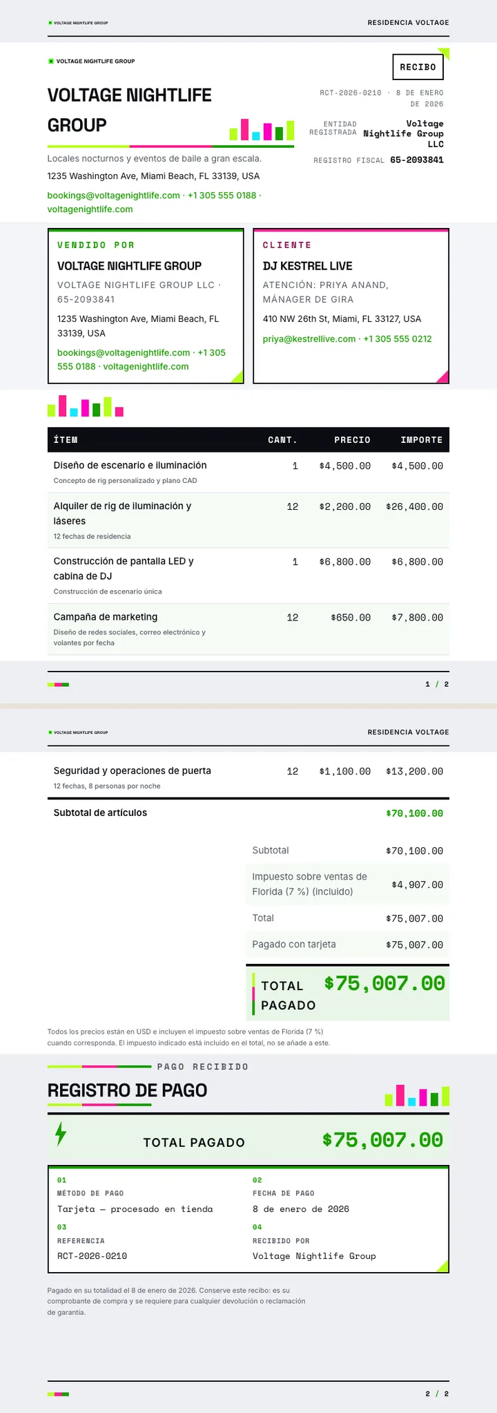 Neón / Eléctrico — ejemplo completo generado por Waxe