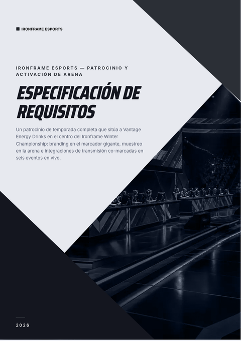 A finished requirements document rendered in a gaming y pop look