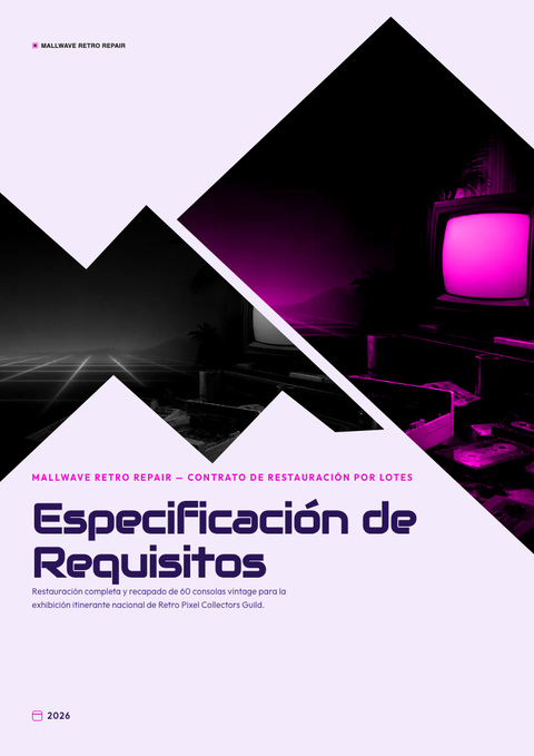 A finished requirements document rendered in a retro look
