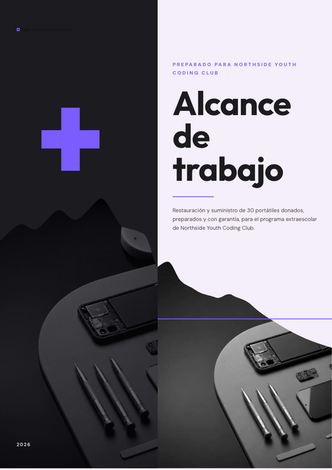 A finished scope of work rendered in a plano y minimalista look