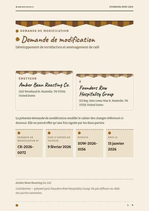 A finished change request rendered in a style de vie look