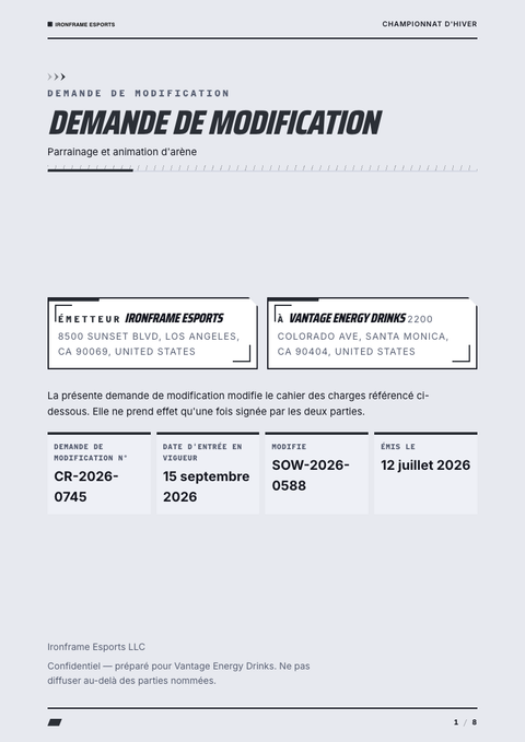 A finished change request rendered in a jeu & pop look