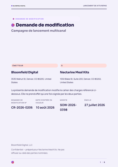 A finished change request rendered in a dégradé look