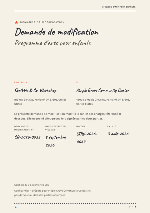 A finished change request rendered in a illustré look