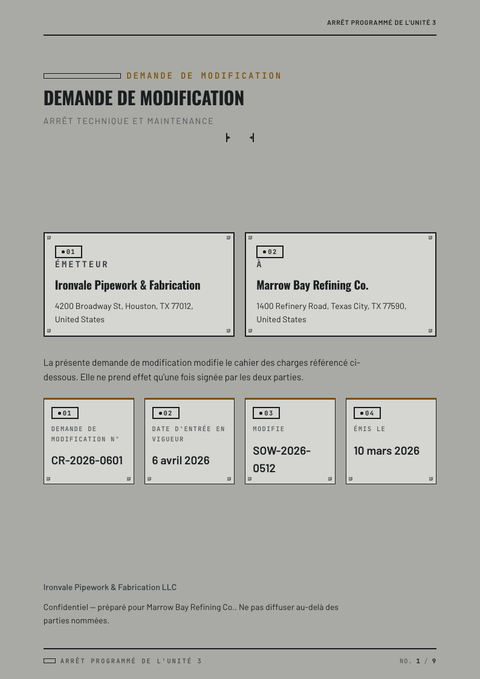 A finished change request rendered in a style de vie look