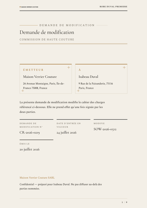 A finished change request rendered in a style de vie look