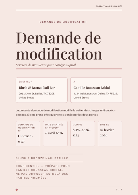 A finished change request rendered in a luxe look