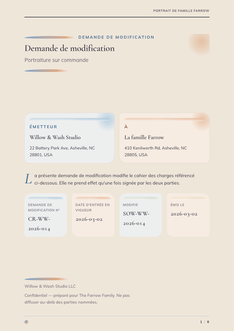 A finished change request rendered in a illustré look