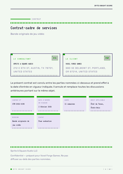 A finished contract rendered in a jeu & pop look