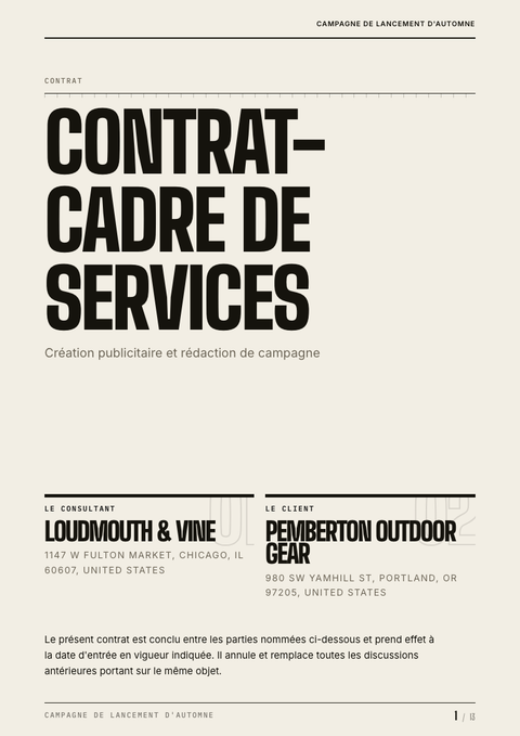 A finished contract rendered in a typographique look