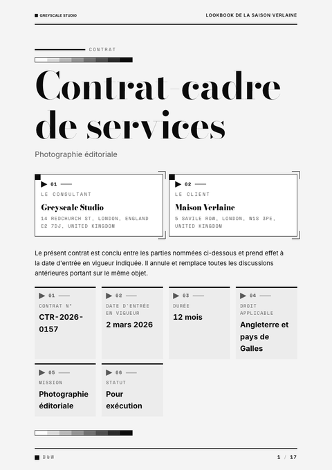 A finished contract rendered in a couleur look