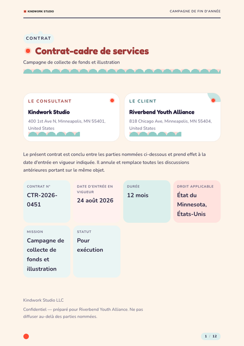 A finished contract rendered in a illustré look