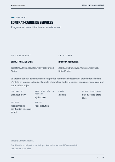 A finished contract rendered in a futuriste look