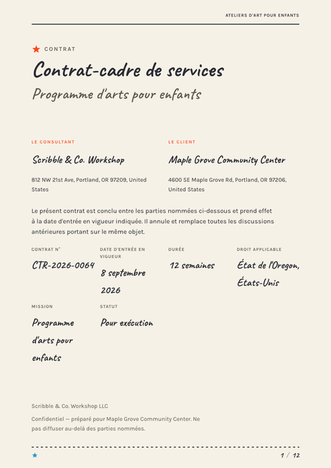A finished contract rendered in a illustré look