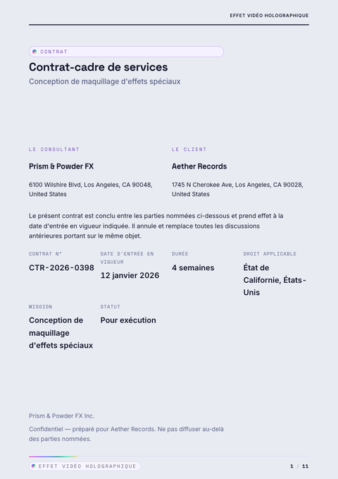 A finished contract rendered in a futuriste look