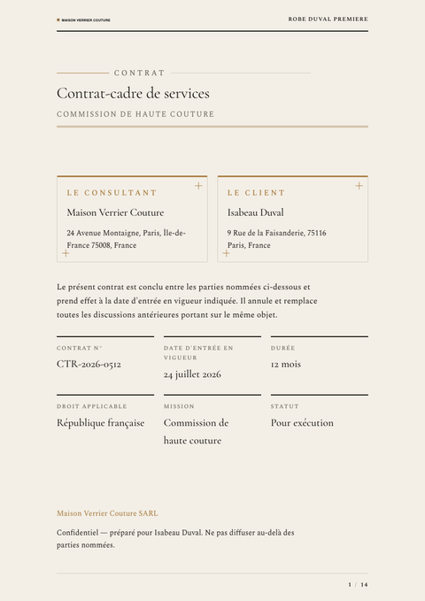A finished contract rendered in a style de vie look