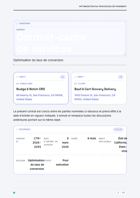 A finished contract rendered in a mouvement look