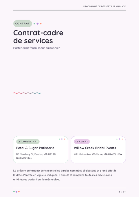 A finished contract rendered in a couleur look