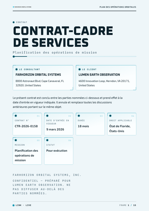 A finished contract rendered in a futuriste look