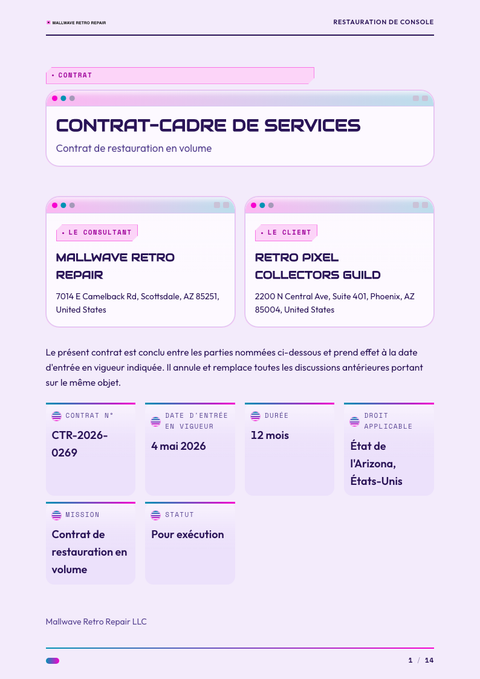 A finished contract rendered in a rétro look