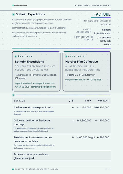 A finished invoice rendered in a dégradé look