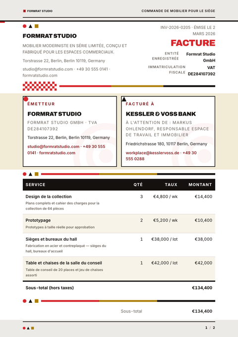A finished invoice rendered in a rétro look