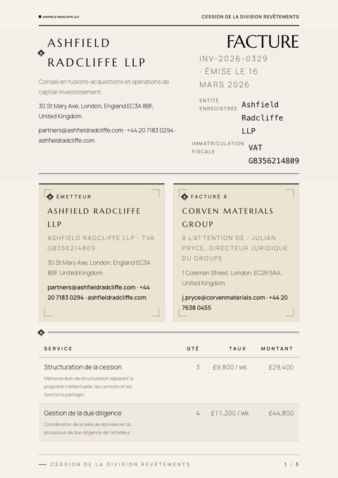 A finished invoice rendered in a luxe look