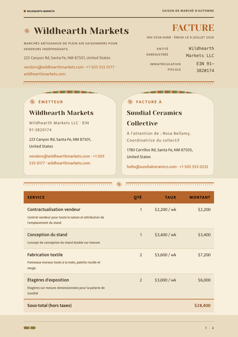 A finished invoice rendered in a style de vie look