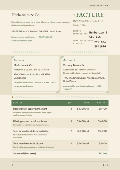 A finished invoice rendered in a nature look