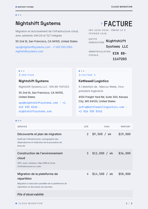 A finished invoice rendered in a sombre look