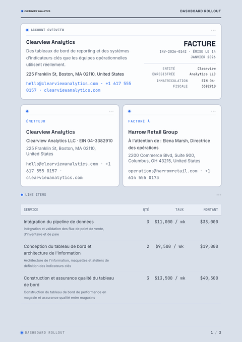 A finished invoice rendered in a technique look
