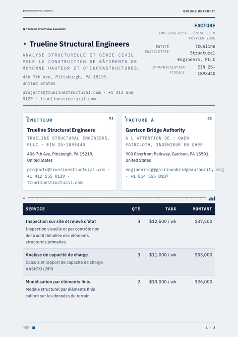 A finished invoice rendered in a technique look