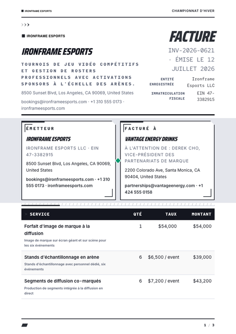 A finished invoice rendered in a jeu & pop look