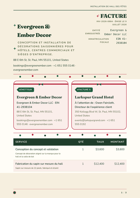 A finished invoice rendered in a divers look
