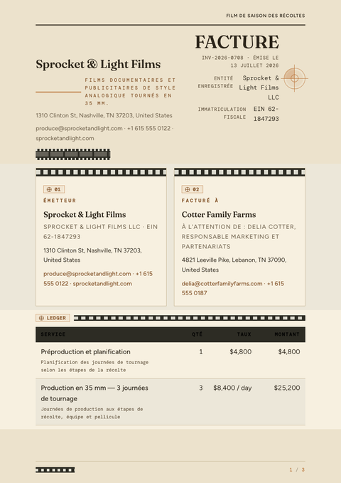 A finished invoice rendered in a photo look