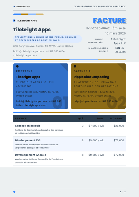 A finished invoice rendered in a plat & minimaliste look