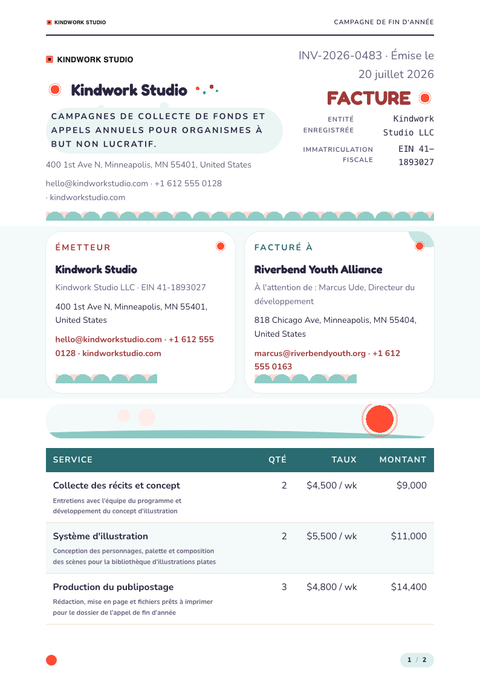 A finished invoice rendered in a illustré look