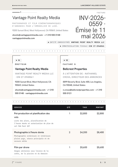 A finished invoice rendered in a photo look