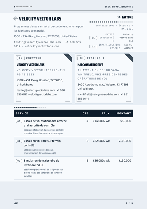 A finished invoice rendered in a futuriste look