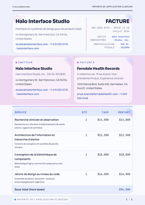 A finished invoice rendered in a morphisme look