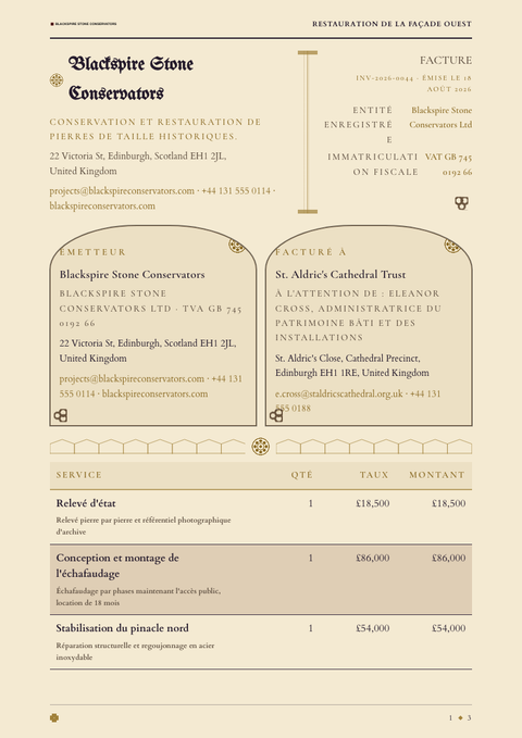 A finished invoice rendered in a sombre look