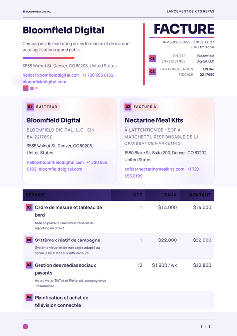 A finished invoice rendered in a dégradé look