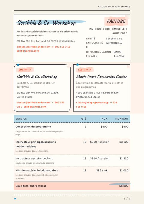 A finished invoice rendered in a illustré look