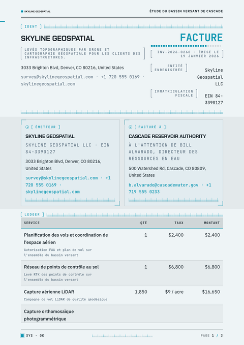 A finished invoice rendered in a futuriste look