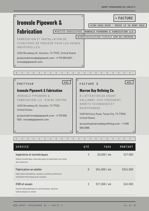 A finished invoice rendered in a style de vie look