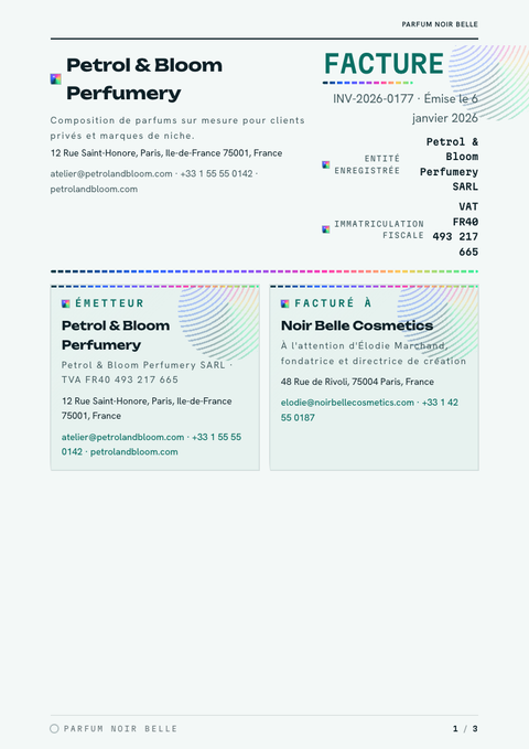 A finished invoice rendered in a dégradé look