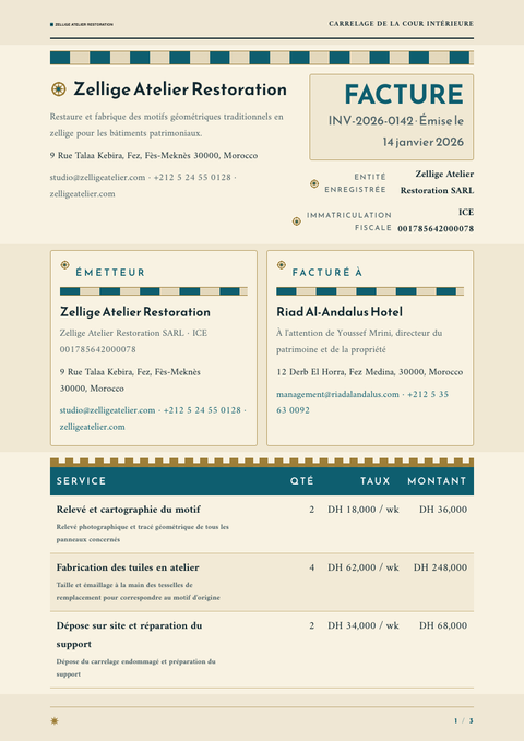 A finished invoice rendered in a culturel look