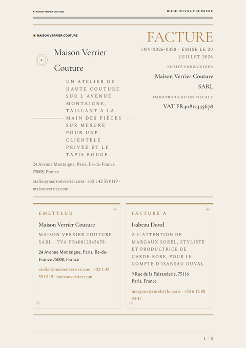 A finished invoice rendered in a style de vie look