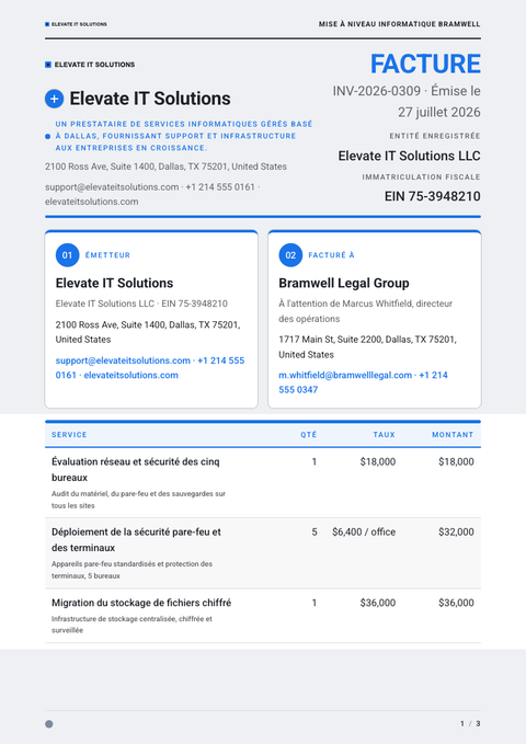 A finished invoice rendered in a plat & minimaliste look