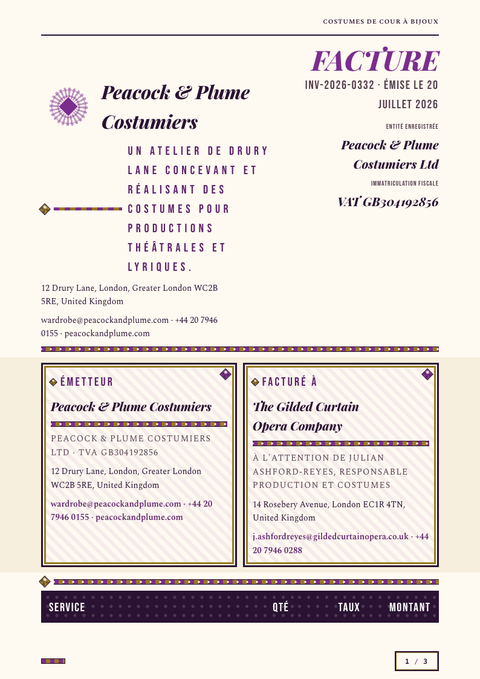 A finished invoice rendered in a brutaliste look